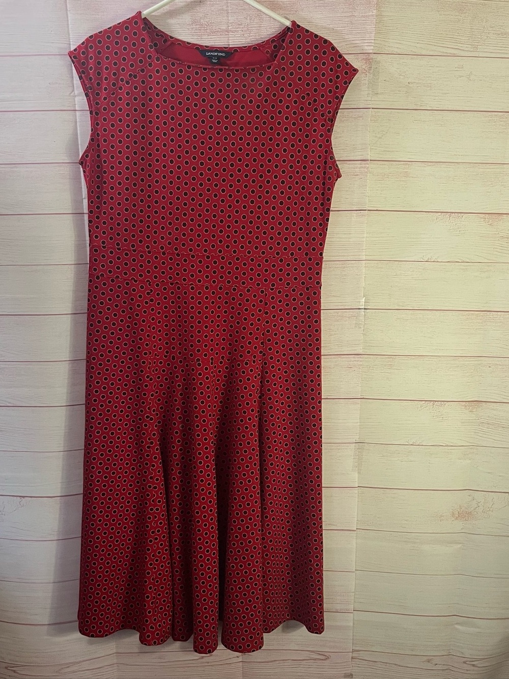 Lands’ End Beautiful Red Geometric Circle Pattern Cap Sleeve Dress Size 10-12